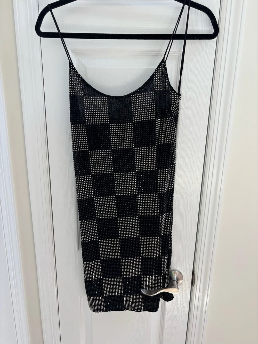 Alice + Olivia Black Beaded Check Slip Mini Dress - Picture 1 of 3